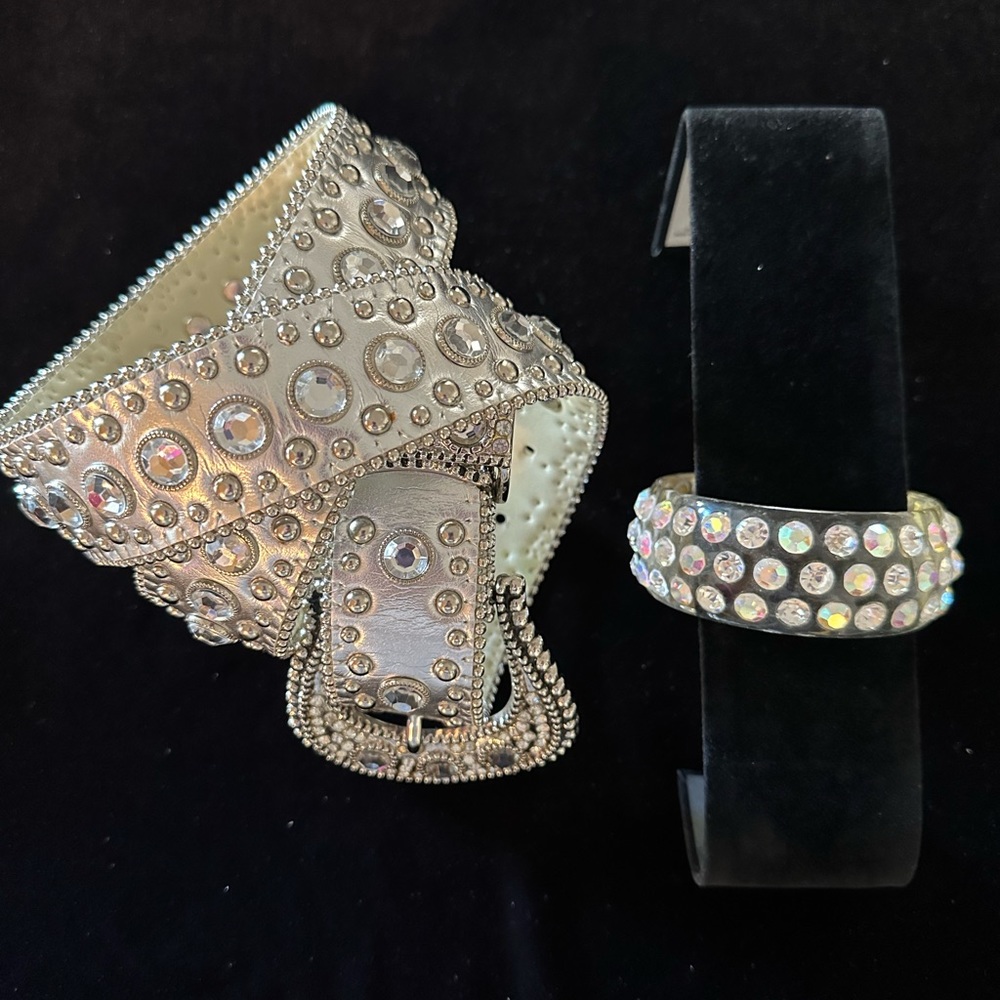 Silver Studded Western Belt & Bracelet